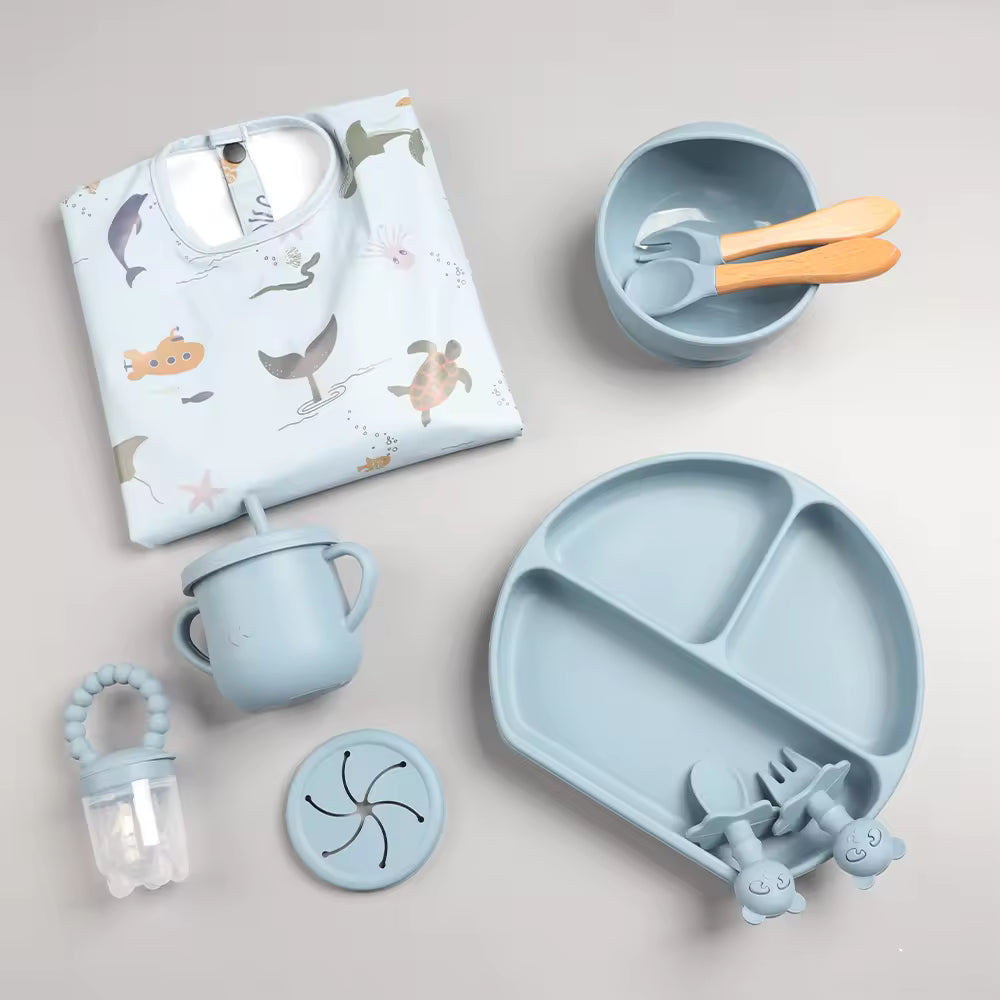 Silicone Baby Weaning Set in Blue | 100% food grade BPA free silicone | The Cub Co UK
